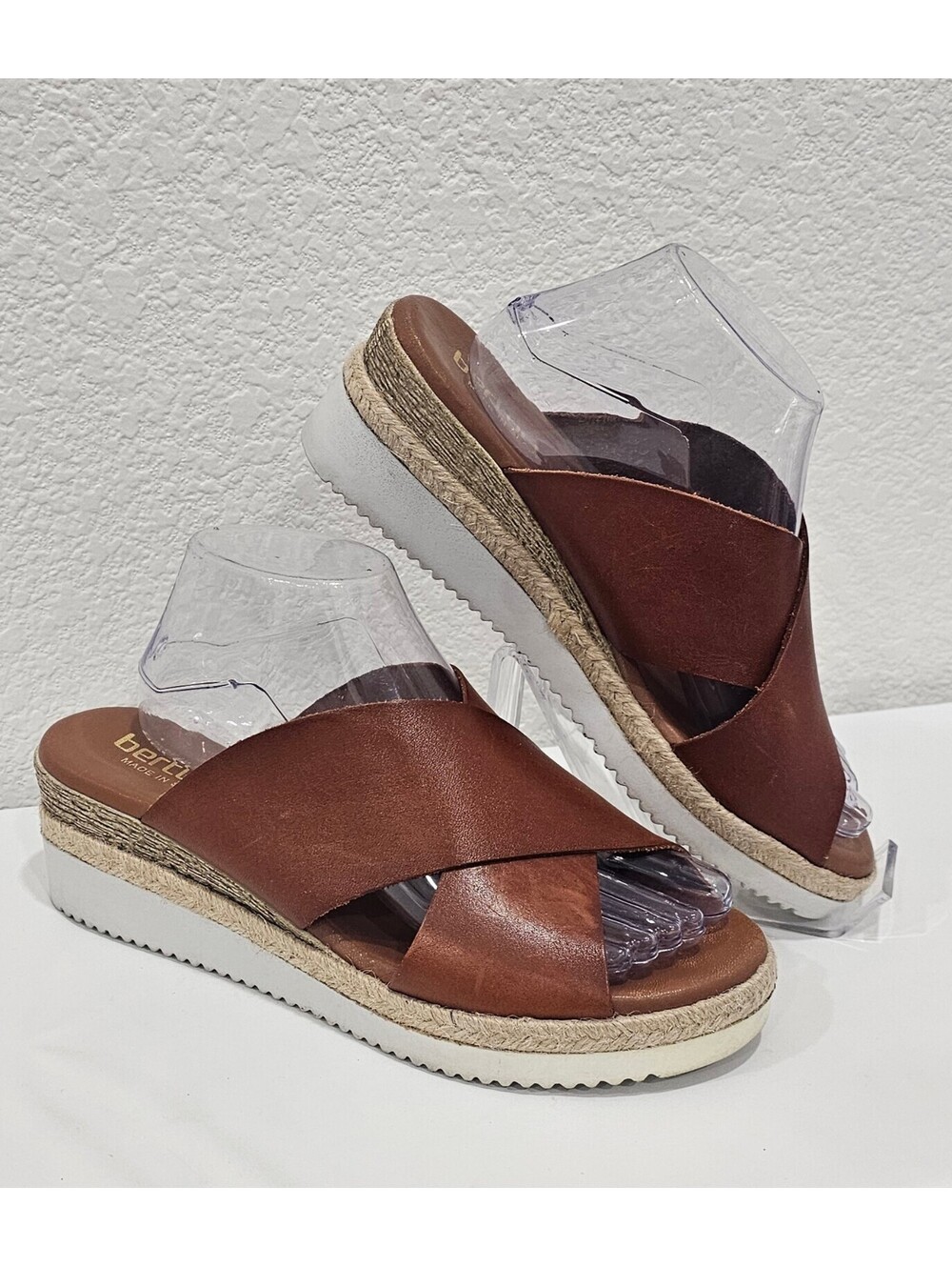 Bertuchi Women’s Brown Leather Espadrille Platform Slide Sandals 41 US 9.5
